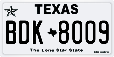 TX license plate BDK8009