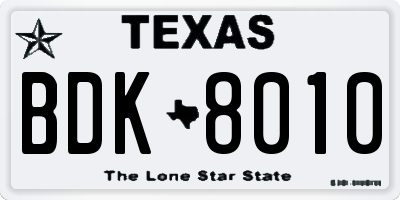 TX license plate BDK8010
