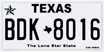 TX license plate BDK8016