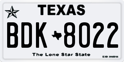 TX license plate BDK8022
