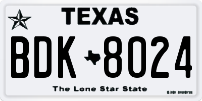 TX license plate BDK8024