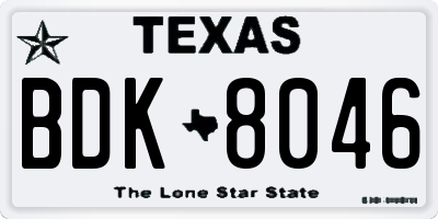 TX license plate BDK8046
