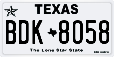 TX license plate BDK8058