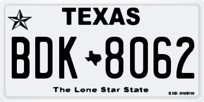 TX license plate BDK8062