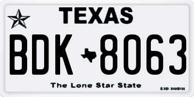 TX license plate BDK8063