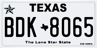 TX license plate BDK8065