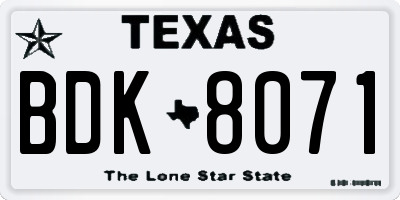 TX license plate BDK8071