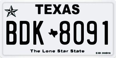 TX license plate BDK8091