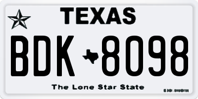 TX license plate BDK8098