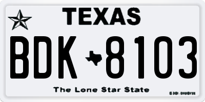 TX license plate BDK8103