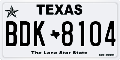 TX license plate BDK8104