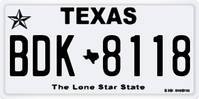 TX license plate BDK8118