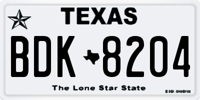TX license plate BDK8204