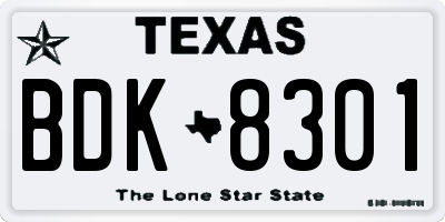 TX license plate BDK8301