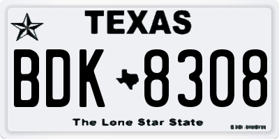 TX license plate BDK8308