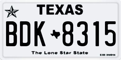 TX license plate BDK8315