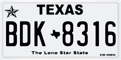 TX license plate BDK8316