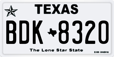 TX license plate BDK8320