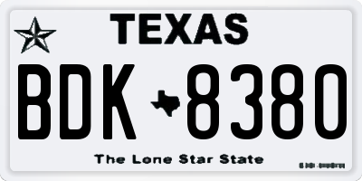 TX license plate BDK8380