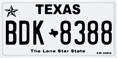 TX license plate BDK8388