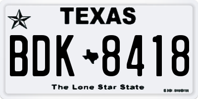 TX license plate BDK8418