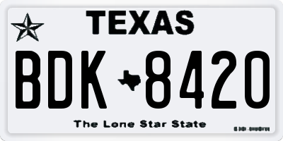 TX license plate BDK8420