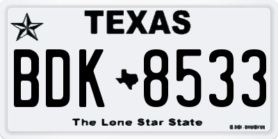 TX license plate BDK8533