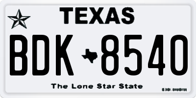 TX license plate BDK8540