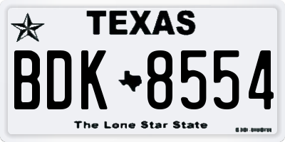 TX license plate BDK8554