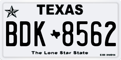 TX license plate BDK8562
