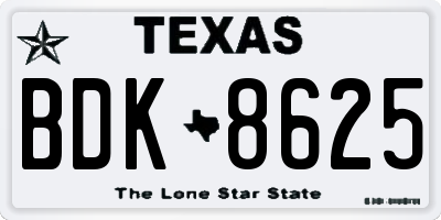TX license plate BDK8625