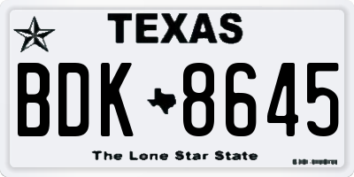 TX license plate BDK8645