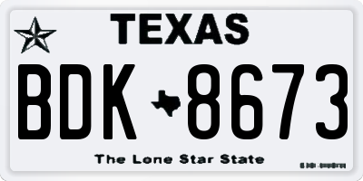 TX license plate BDK8673