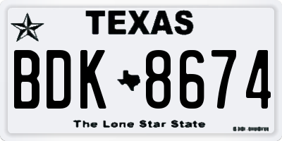 TX license plate BDK8674