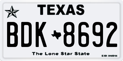 TX license plate BDK8692