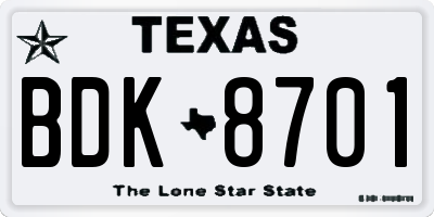 TX license plate BDK8701