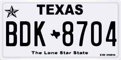 TX license plate BDK8704