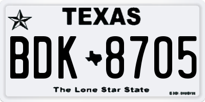 TX license plate BDK8705