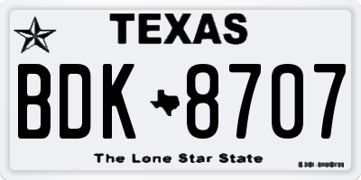 TX license plate BDK8707