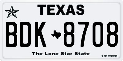 TX license plate BDK8708