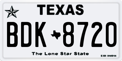 TX license plate BDK8720