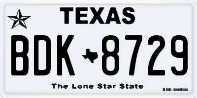 TX license plate BDK8729