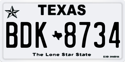 TX license plate BDK8734