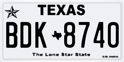 TX license plate BDK8740