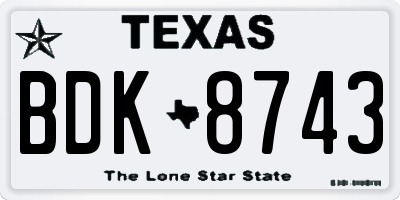 TX license plate BDK8743