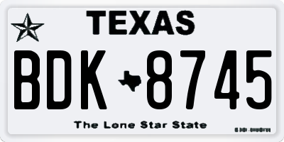 TX license plate BDK8745
