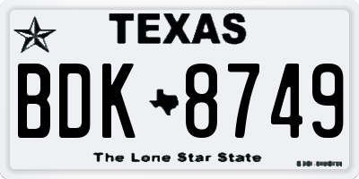 TX license plate BDK8749