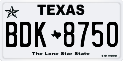 TX license plate BDK8750