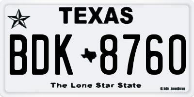 TX license plate BDK8760