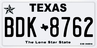 TX license plate BDK8762
